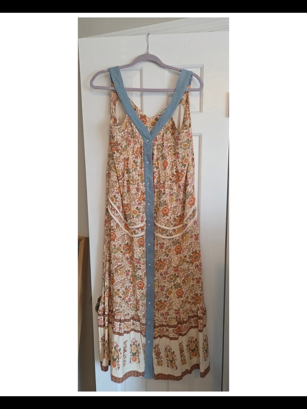 DAVI & DANI Floral Button-Front Maxi Dress in Blue and Cream